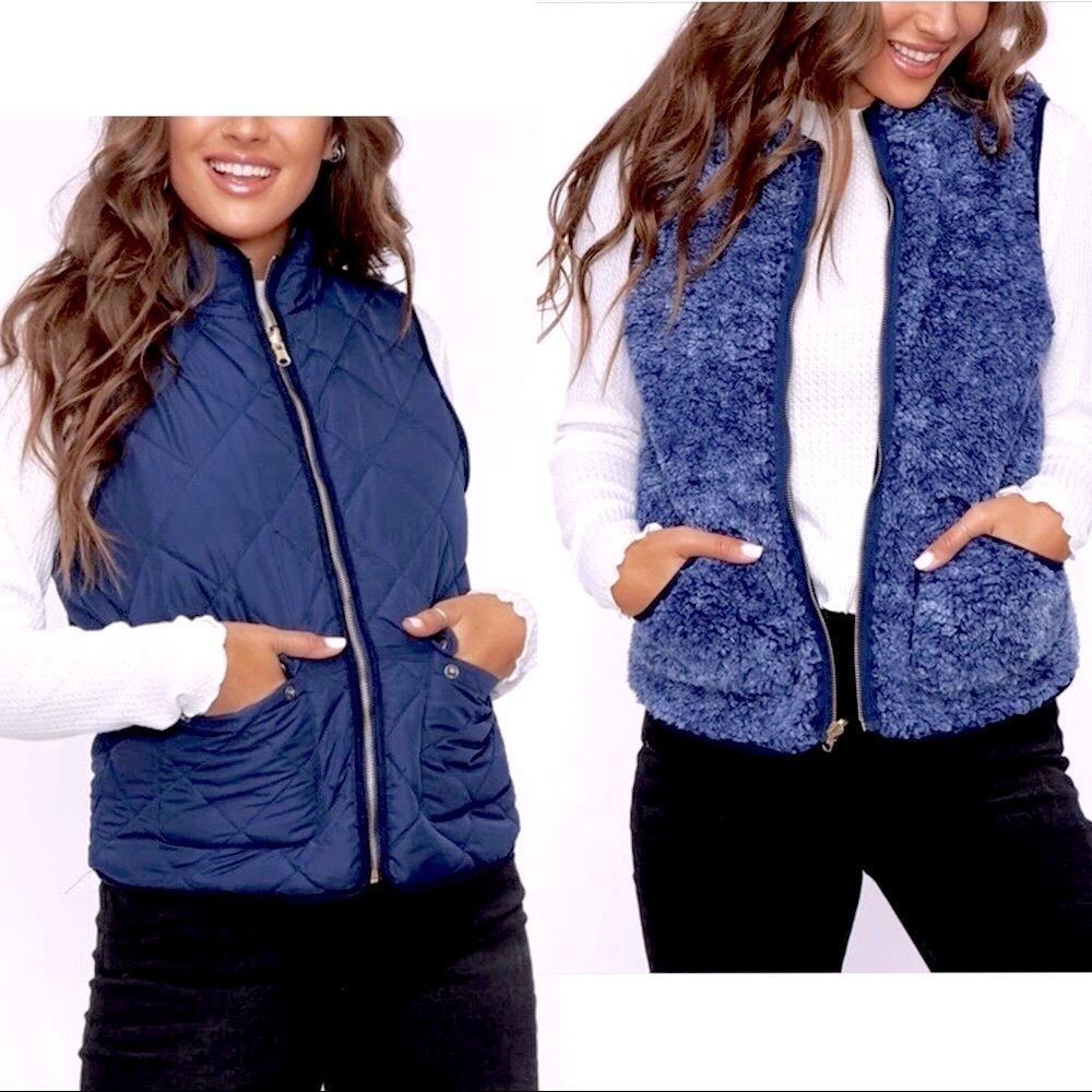 Reversible Quilted/Sherpa Zipper Vest